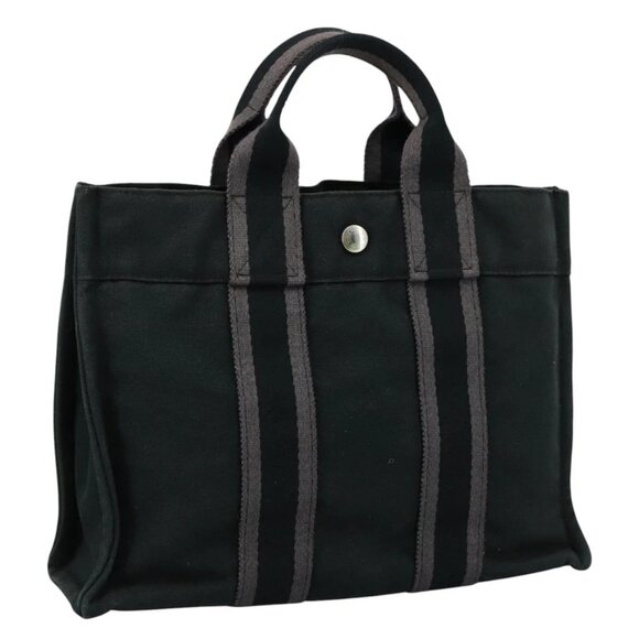 HERMES Fourre Tout PM Tote Bag Canvas Black Gray Auth 103394 - Picture 1 of 16